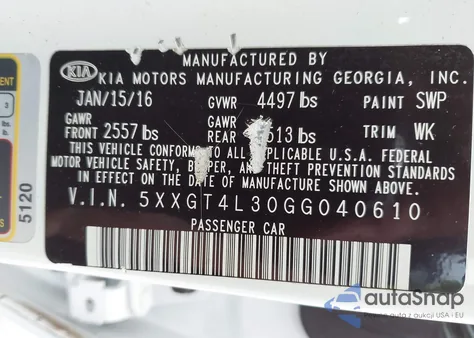 2016 Kia Optima Lx z USA, uszkodzony, nr VIN 5XXGT4L30GG040610